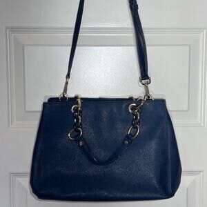 Michael Kors Navy Blue Saffiano Leather Cynthia Tote with Gold Hardware